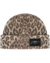 Ganni - Ribbed Beanie With Animal Print - Lyst