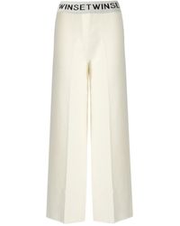 Twin Set - Off-white Knitted Wide Leg Trousers - Lyst