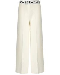 Twinset - PANTALÓN WIDE LEG EN MALLA CREMA - Lyst