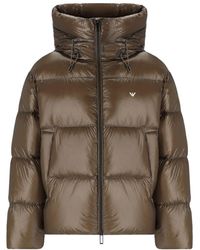 Emporio Armani - Hooded Down Jacket With Logo - Lyst