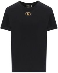 Elisabetta Franchi - Black Jersey T-shirt With Logo - Lyst