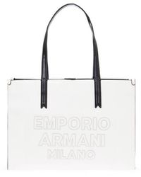 Emporio Armani Milano Zwart Shopper - Wit