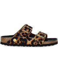 Birkenstock - Arizona Fur Hex Leopard Natural Sandal - Lyst