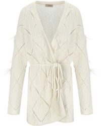 Twin Set - Cardigan With Feathers - Lyst