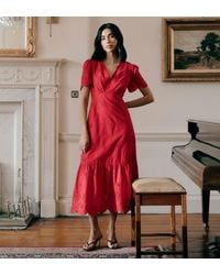 Finery London - Quinn Cotton Broderie Lace Trim V-Neck Midi Dress - Lyst