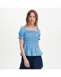 Finery London - Cynthia Gingham Seersucker Shirred Puff Sleeve Top - Lyst