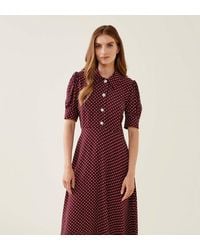 Finery London - Jaela Burgundy Spot Midi Shirt Dress - Lyst
