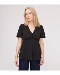 Finery London - Maryam Button Up V-Neck Short Sleeve Top - Lyst