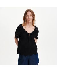 Finery London - Ruthie Floral Embroidered Cotton Tie Neck Top - Lyst