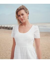 Finery London - Jemma Cotton Broderie Square Neck Tiered Midi Dress - Lyst