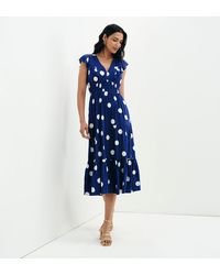 Finery London - Mattie Polka Dot Frill Sleeve Empire Waist Tiered Midi Dress - Lyst
