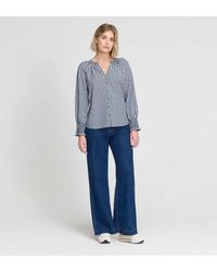 Finery London - Sandy Cotton Gingham Long Sleeve Shirred Collar Blouse - Lyst