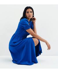 Finery London - Samantha Cobalt Button Through Midi Dress - Lyst