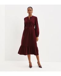 Finery London - Cristina Corduroy Pintuck Lace Trim Tiered Midi Dress - Lyst