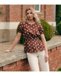 Finery London - Raya Polka Dot Cotton Puff Sleeve Elasticated Waist Top - Lyst