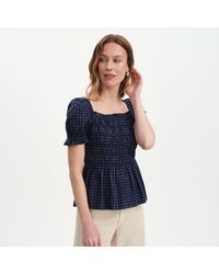 Finery London - Cynthia Gingham Seersucker Shirred Puff Sleeve Top - Lyst