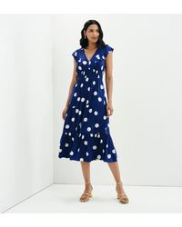 Finery London - Mattie Polka Dot Frill Sleeve Empire Waist Tiered Midi Dress - Lyst
