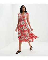 Finery London - Mattie Frill Sleeve Empire Waist Tiered Midi Dress - Lyst