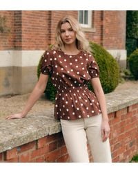 Finery London - Raya Polka Dot Cotton Puff Sleeve Elasticated Waist Top - Lyst