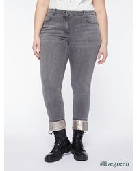 FIORELLA RUBINO - Jeans skinny con bordo al fondo in paillettes - Lyst