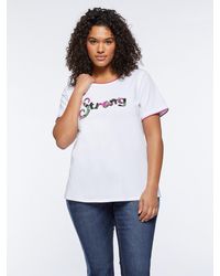 FIORELLA RUBINO - T-shirt con scritta ricamata e bordi fucsia - Lyst