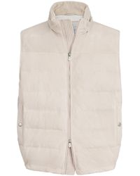 Brunello Cucinelli - Suede Down Vest With Packable Hood - Lyst