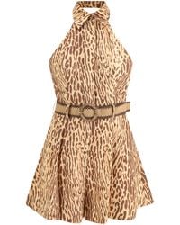 Zimmermann - Halterneck Leopard-print Mini Dress - Lyst
