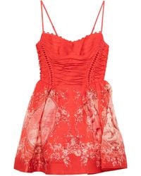 Zimmermann - Rebellion Lace-up Floral Mini Dress - Lyst