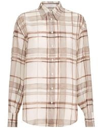 Brunello Cucinelli - Silk Pongèe Shirt In Macrocheck Print - Lyst