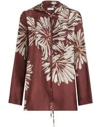 Brunello Cucinelli - Silk Bloom Print Pongee Shirt With Hood - Lyst