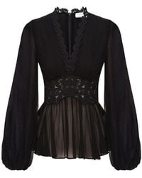 Zimmermann - Luna Lace-trim Peplum Blouse - Lyst