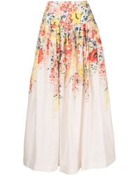 Zimmermann - Floral Print Linen Midi Skirt - Lyst