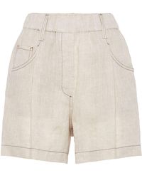 Brunello Cucinelli - Monili-embellished Linen Shorts - Lyst