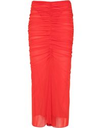 Mugler - Ruched Mesh Midi Skirt - Lyst
