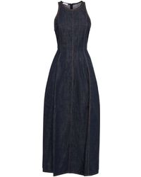 Brunello Cucinelli - Glossy Denim Structured Midi Dress With Contrast Stitching - Lyst