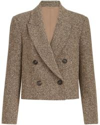 Brunello Cucinelli - Sparkling Virgin Wool Chevron Cropped Blazer - Lyst