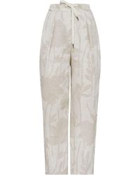Brunello Cucinelli - Floral-jacquard Linen Tapered Trousers - Lyst