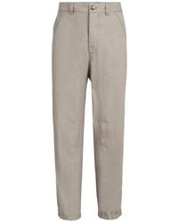 Brunello Cucinelli - Linen Micro Chevron Trousers With Drawstrings - Lyst