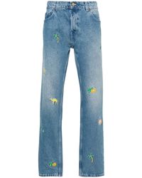 Casablancabrand - Embroidered-design Cotton Straight-leg Jeans - Lyst