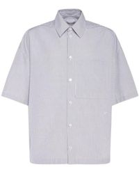 Bottega Veneta - Striped Cotton Overshirt With Bv Embroidery - Lyst