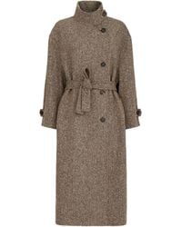 Brunello Cucinelli - Sparkling Virgin Wool Chevron Belted Coat With Monili - Lyst