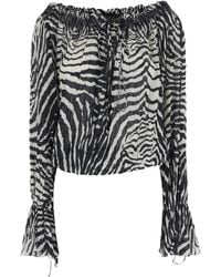 Blumarine - And Blouse With All-Over Zebra Print And Boat Neckline - Lyst
