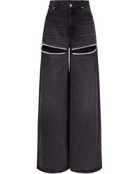 Area - Crystal-embellished High-rise Wide-leg Jeans - Lyst