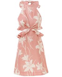Zimmermann - Acadian Tie Back Mini Dress In Pink/ivory Floral - Lyst