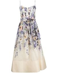 Zimmermann Tama Floral-print Linen And Silk-blend Midi Dress - Natural