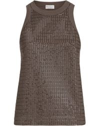 Brunello Cucinelli - 'Dazzling Check Embroidery' Top - Lyst