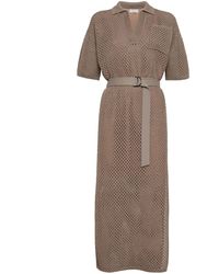 Brunello Cucinelli - Cotton Net Dress With Belt - Lyst