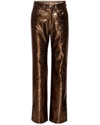 ROTATE BIRGER CHRISTENSEN - Textured High Waist Pants Metallic Brown - Lyst