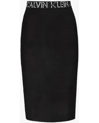 Calvin Klein Logo Waistband Midi Pencil Skirt - Black