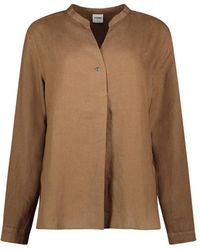 Aspesi Mandarin Collar Relaxed Fit Shirt - Brown